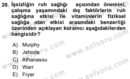 Çalışma Psikolojisi Dersi 2020 - 2021 Yılı Yaz Okulu Sınav Soruları 20. Soru