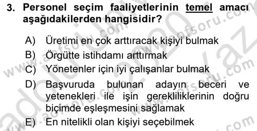 Çalışma Psikolojisi Dersi 2020 - 2021 Yılı Yaz Okulu Sınav Soruları 3. Soru