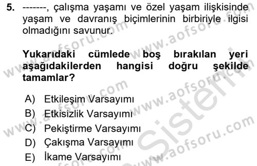Çalışma Psikolojisi Dersi 2020 - 2021 Yılı Yaz Okulu Sınav Soruları 5. Soru