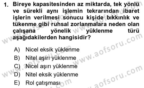 Çalışma Psikolojisi Dersi 2021 - 2022 Yılı (Vize) Ara Sınav Soruları 1. Soru