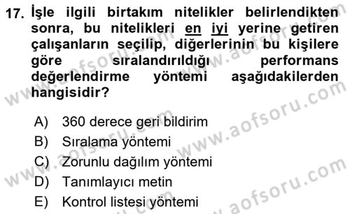 Çalışma Psikolojisi Dersi 2021 - 2022 Yılı (Vize) Ara Sınav Soruları 17. Soru