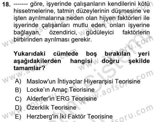 Çalışma Psikolojisi Dersi 2021 - 2022 Yılı (Vize) Ara Sınav Soruları 18. Soru