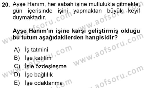 Çalışma Psikolojisi Dersi 2021 - 2022 Yılı (Vize) Ara Sınav Soruları 20. Soru