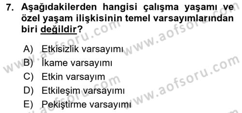 Çalışma Psikolojisi Dersi 2021 - 2022 Yılı (Vize) Ara Sınav Soruları 7. Soru