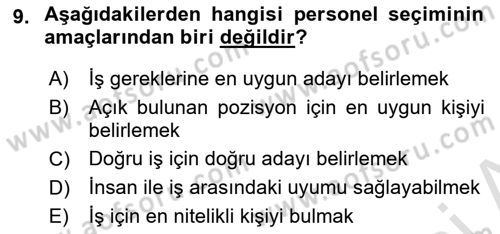 Çalışma Psikolojisi Dersi 2021 - 2022 Yılı (Vize) Ara Sınav Soruları 9. Soru