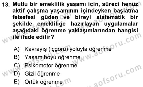 Çalışma Psikolojisi Dersi 2021 - 2022 Yılı (Final) Dönem Sonu Sınav Soruları 13. Soru