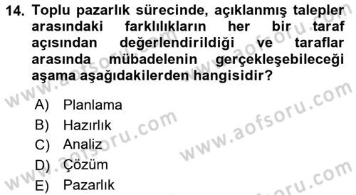 Çalışma Psikolojisi Dersi 2021 - 2022 Yılı (Final) Dönem Sonu Sınav Soruları 14. Soru