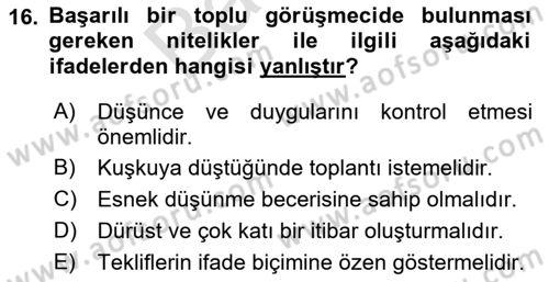 Çalışma Psikolojisi Dersi 2021 - 2022 Yılı (Final) Dönem Sonu Sınav Soruları 16. Soru