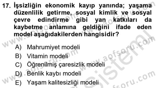 Çalışma Psikolojisi Dersi 2021 - 2022 Yılı (Final) Dönem Sonu Sınav Soruları 17. Soru