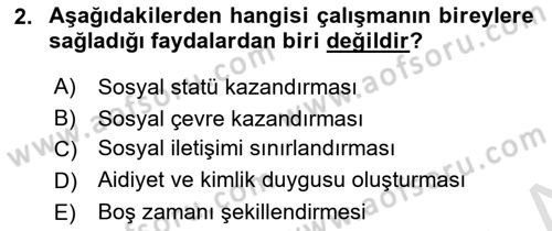 Çalışma Psikolojisi Dersi 2021 - 2022 Yılı (Final) Dönem Sonu Sınav Soruları 2. Soru