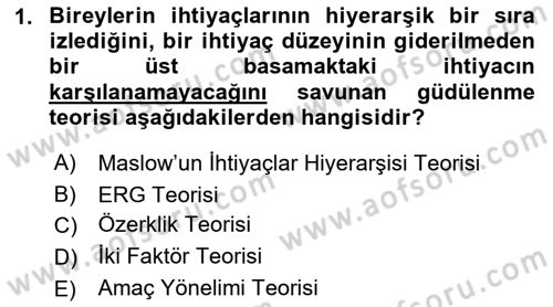 Çalışma Psikolojisi Dersi 2021 - 2022 Yılı Yaz Okulu Sınav Soruları 1. Soru
