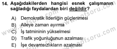 Çalışma Psikolojisi Dersi 2021 - 2022 Yılı Yaz Okulu Sınav Soruları 14. Soru