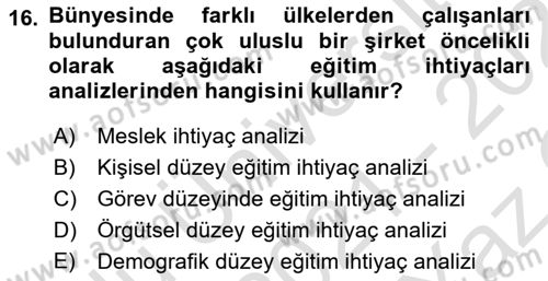Çalışma Psikolojisi Dersi 2021 - 2022 Yılı Yaz Okulu Sınav Soruları 16. Soru