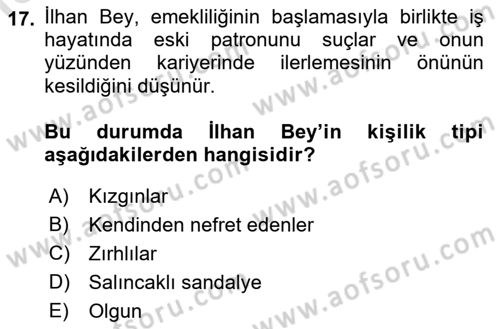 Çalışma Psikolojisi Dersi 2021 - 2022 Yılı Yaz Okulu Sınav Soruları 17. Soru