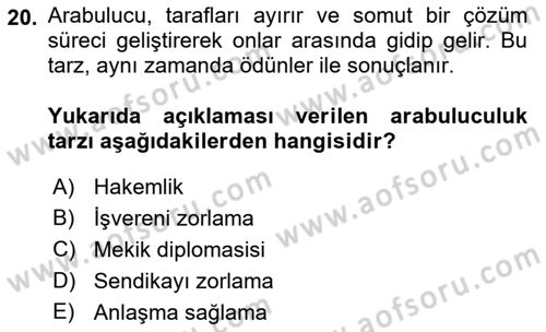 Çalışma Psikolojisi Dersi 2021 - 2022 Yılı Yaz Okulu Sınav Soruları 20. Soru
