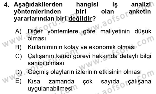 Çalışma Psikolojisi Dersi 2021 - 2022 Yılı Yaz Okulu Sınav Soruları 4. Soru
