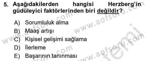 Çalışma Psikolojisi Dersi 2021 - 2022 Yılı Yaz Okulu Sınav Soruları 5. Soru