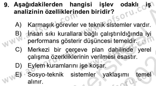 Çalışma Psikolojisi Dersi 2021 - 2022 Yılı Yaz Okulu Sınav Soruları 9. Soru