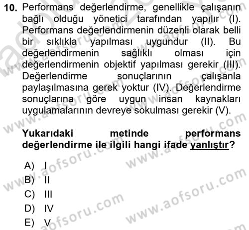 Çalışma Psikolojisi Dersi 2022 - 2023 Yılı Yaz Okulu Sınav Soruları 10. Soru