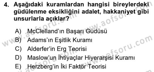 Çalışma Psikolojisi Dersi 2022 - 2023 Yılı Yaz Okulu Sınav Soruları 4. Soru