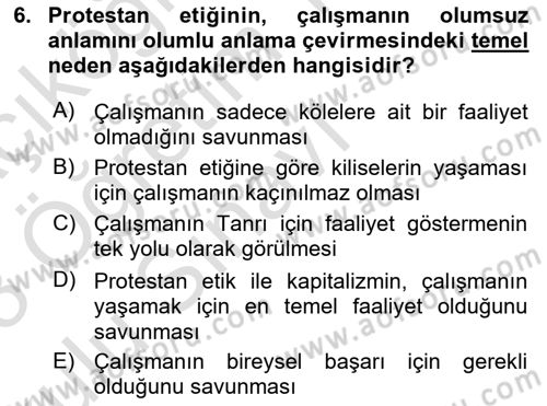 Çalışma Psikolojisi Dersi 2022 - 2023 Yılı Yaz Okulu Sınav Soruları 6. Soru