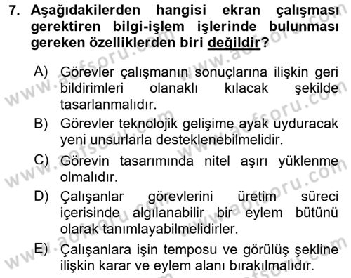 Çalışma Psikolojisi Dersi 2022 - 2023 Yılı Yaz Okulu Sınav Soruları 7. Soru