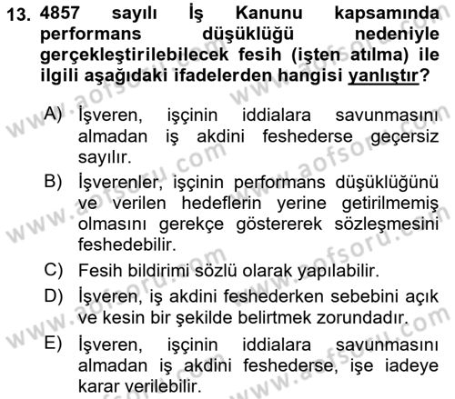 Çalışma Psikolojisi Dersi 2023 - 2024 Yılı (Vize) Ara Sınav Soruları 13. Soru