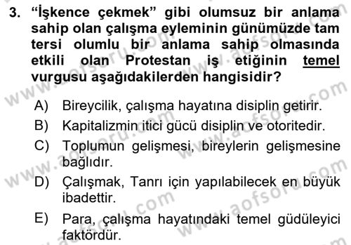 Çalışma Psikolojisi Dersi 2023 - 2024 Yılı (Vize) Ara Sınav Soruları 3. Soru