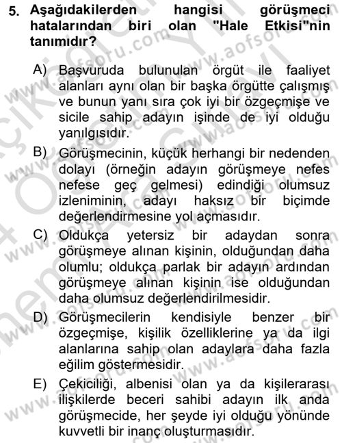 Çalışma Psikolojisi Dersi 2023 - 2024 Yılı (Vize) Ara Sınav Soruları 5. Soru