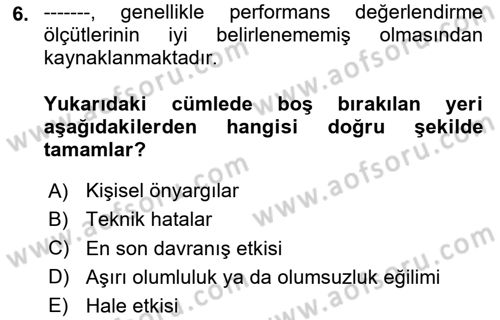 Çalışma Psikolojisi Dersi 2023 - 2024 Yılı (Vize) Ara Sınav Soruları 6. Soru