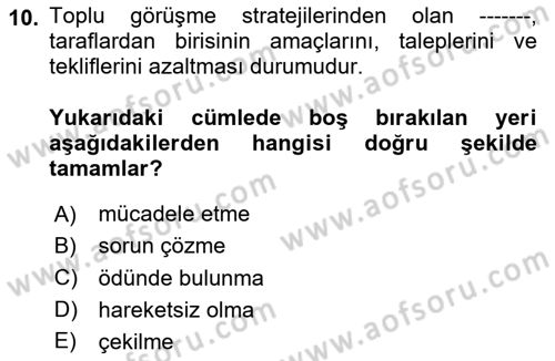 Çalışma Psikolojisi Dersi 2023 - 2024 Yılı Yaz Okulu Sınav Soruları 10. Soru