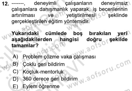 Çalışma Psikolojisi Dersi 2023 - 2024 Yılı Yaz Okulu Sınav Soruları 12. Soru
