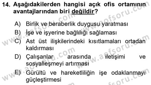 Çalışma Psikolojisi Dersi 2023 - 2024 Yılı Yaz Okulu Sınav Soruları 14. Soru