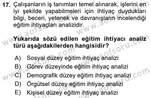 Çalışma Psikolojisi Dersi 2023 - 2024 Yılı Yaz Okulu Sınav Soruları 17. Soru