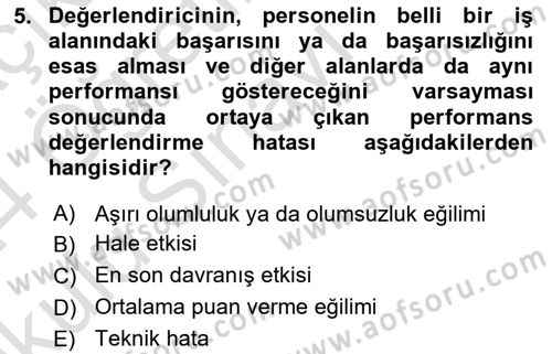Çalışma Psikolojisi Dersi 2023 - 2024 Yılı Yaz Okulu Sınav Soruları 5. Soru