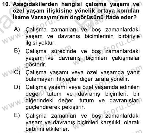 Çalışma Psikolojisi Dersi 2024 - 2025 Yılı (Vize) Ara Sınav Soruları 10. Soru