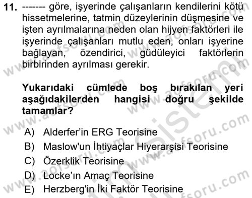 Çalışma Psikolojisi Dersi 2024 - 2025 Yılı (Vize) Ara Sınav Soruları 11. Soru