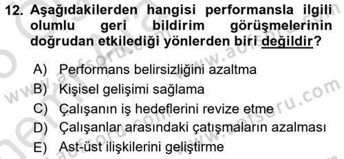 Çalışma Psikolojisi Dersi 2024 - 2025 Yılı (Vize) Ara Sınav Soruları 12. Soru