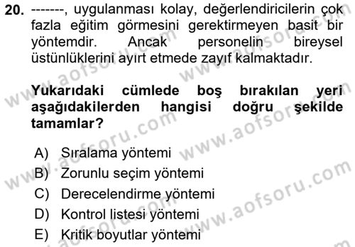 Çalışma Psikolojisi Dersi 2024 - 2025 Yılı (Vize) Ara Sınav Soruları 20. Soru