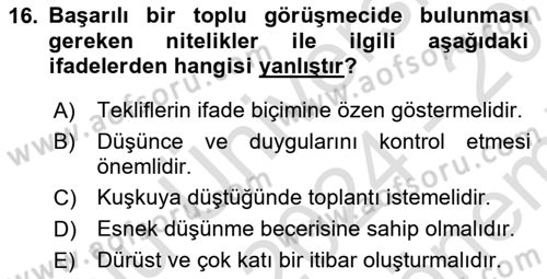 Çalışma Psikolojisi Dersi 2024 - 2025 Yılı (Final) Dönem Sonu Sınav Soruları 16. Soru