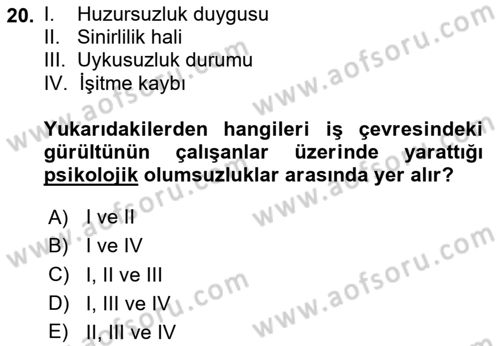 Çalışma Psikolojisi Dersi 2024 - 2025 Yılı (Final) Dönem Sonu Sınav Soruları 20. Soru