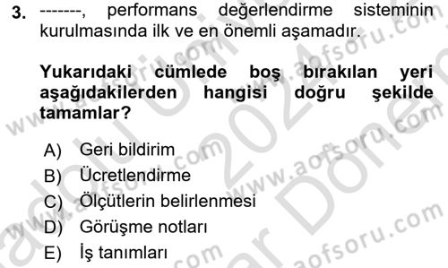 Çalışma Psikolojisi Dersi 2024 - 2025 Yılı (Final) Dönem Sonu Sınav Soruları 3. Soru