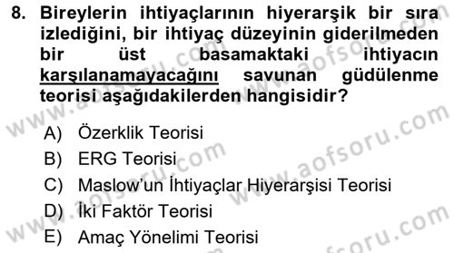 Çalışma Psikolojisi Dersi 2024 - 2025 Yılı (Final) Dönem Sonu Sınav Soruları 8. Soru