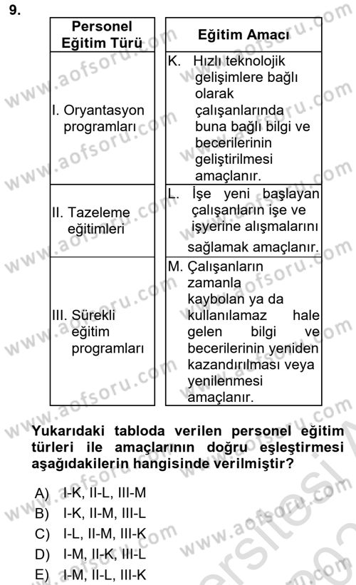 Çalışma Psikolojisi Dersi 2024 - 2025 Yılı (Final) Dönem Sonu Sınav Soruları 9. Soru