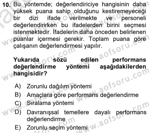 Çalışma Psikolojisi Dersi 2024 - 2025 Yılı Yaz Okulu Sınav Soruları 10. Soru
