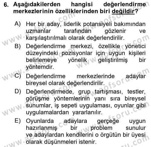 Çalışma Psikolojisi Dersi 2024 - 2025 Yılı Yaz Okulu Sınav Soruları 6. Soru