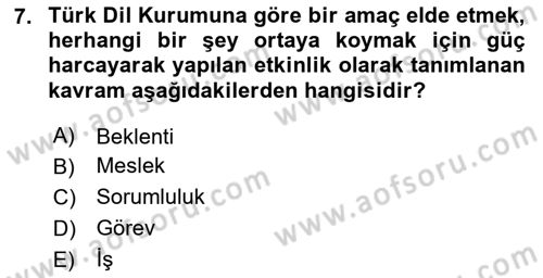 Çalışma Psikolojisi Dersi 2024 - 2025 Yılı Yaz Okulu Sınav Soruları 7. Soru