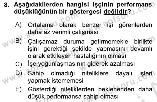 Çalışma Psikolojisi Dersi 2024 - 2025 Yılı Yaz Okulu Sınav Soruları 8. Soru