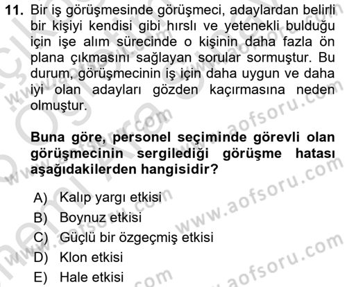 Çalışma Psikolojisi Dersi 2025 - 2026 Yılı (Vize) Ara Sınav Soruları 11. Soru