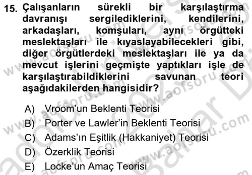 Çalışma Psikolojisi Dersi 2025 - 2026 Yılı (Vize) Ara Sınav Soruları 15. Soru